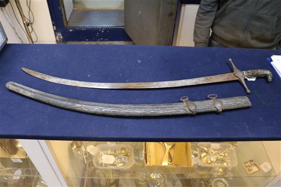 A Scimitar, a 1796 pattern sabre, bayonets, etc
